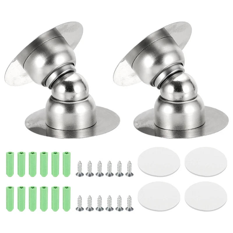 2PCS 1.9" Magnetic Door Stoppers, Wall Floor Mounted Door Catch Holder, Silver