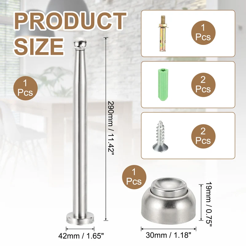11.4" Magnetic Door Stoppers, Wall Floor Mounted Door Catch Holder, Silver