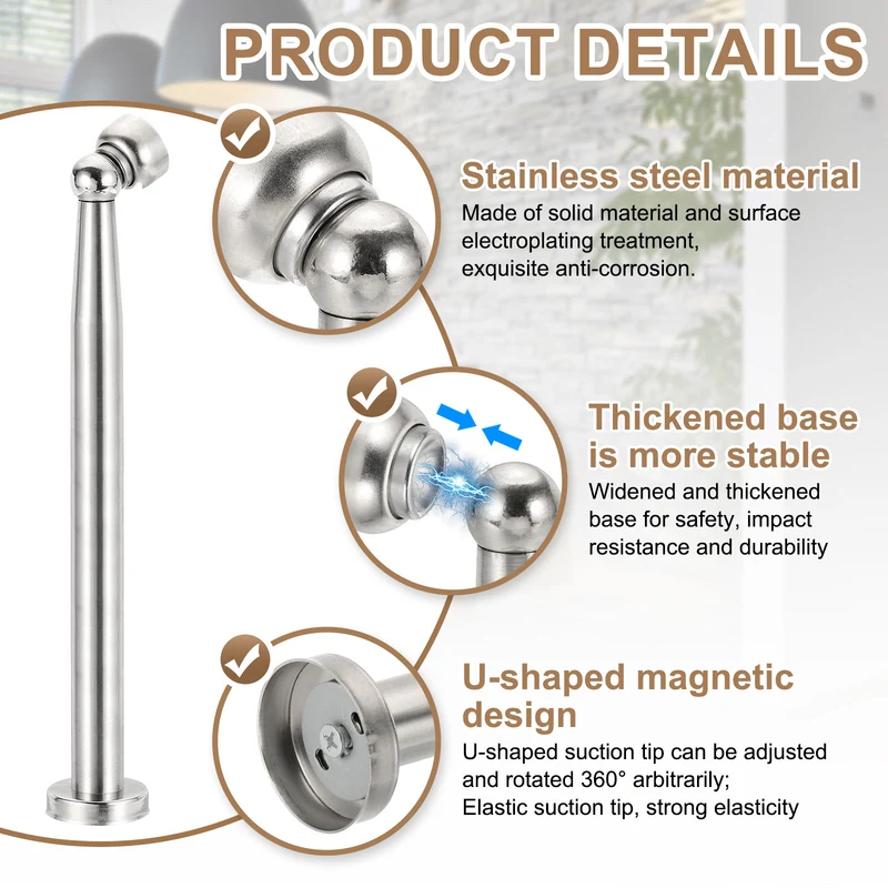 11.4" Magnetic Door Stoppers, Wall Floor Mounted Door Catch Holder, Silver