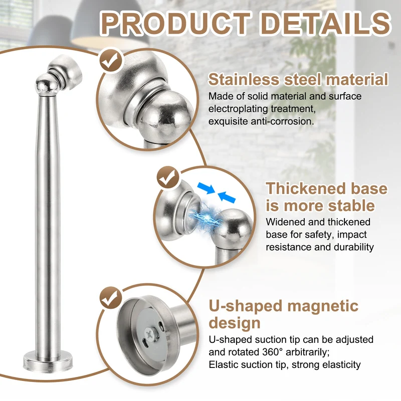10.6" Magnetic Door Stoppers, Wall Floor Mounted Door Catch Holder, Silver