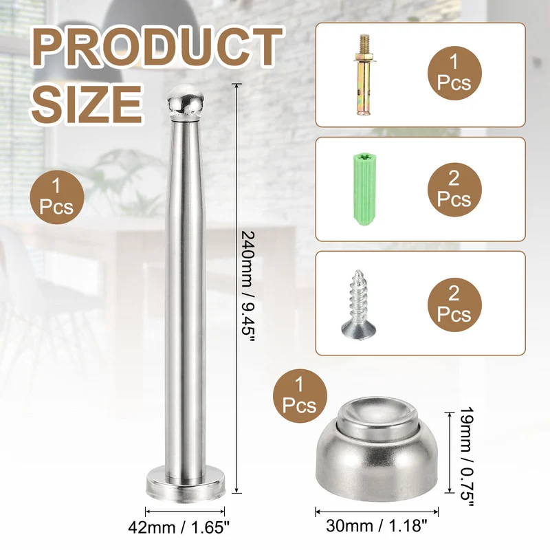 9.4" Magnetic Door Stoppers, Wall Floor Mounted Door Catch Holder, Silver
