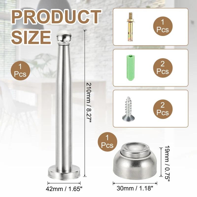 8.3" Magnetic Door Stoppers, Wall Floor Mounted Door Catch Holder, Silver