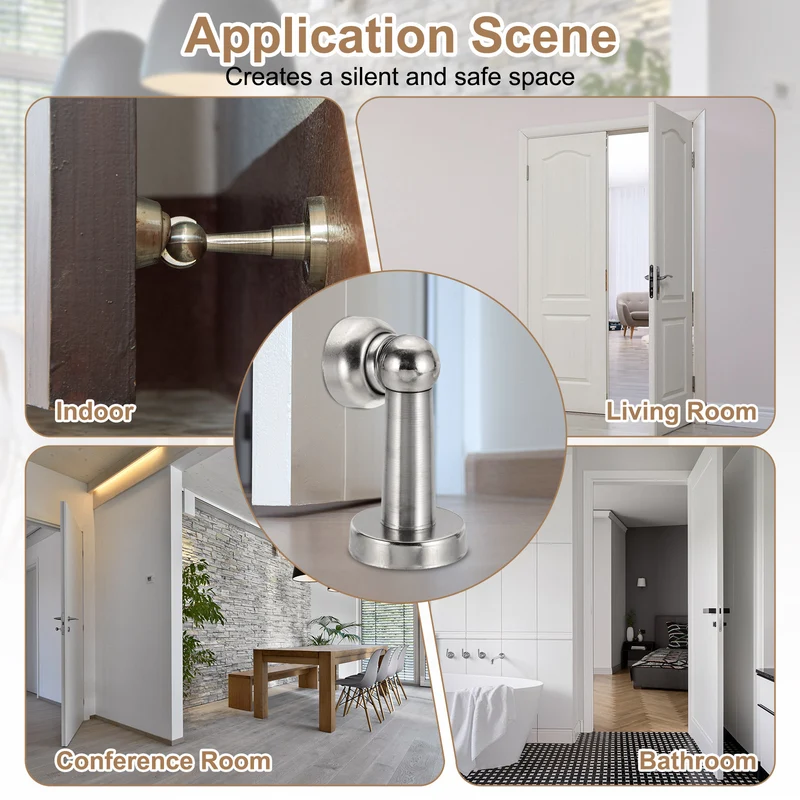 8.3" Magnetic Door Stoppers, Wall Floor Mounted Door Catch Holder, Silver