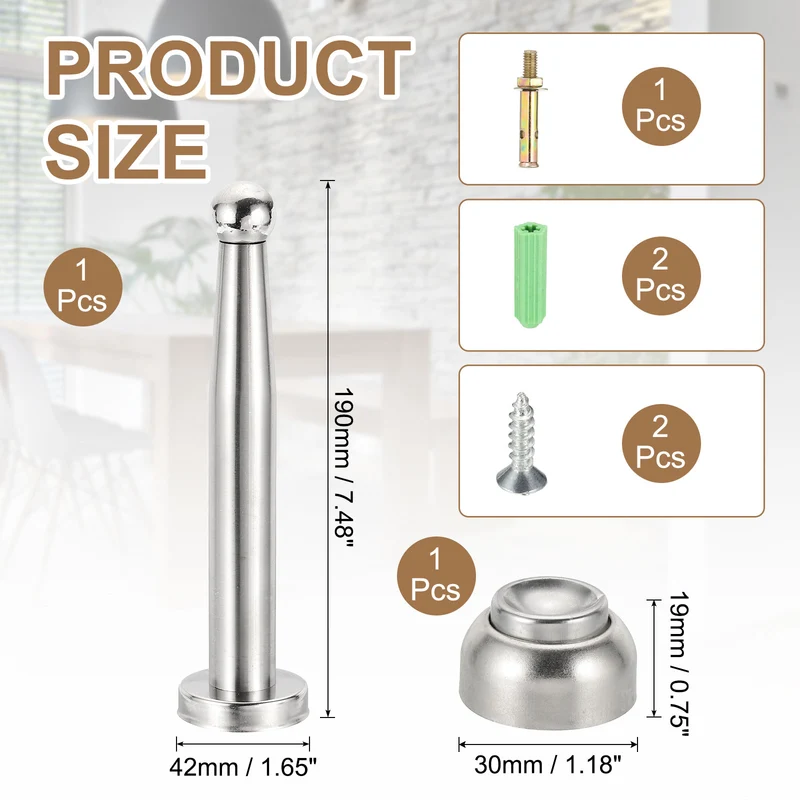 7.5" Magnetic Door Stoppers, Wall Floor Mounted Door Catch Holder, Silver
