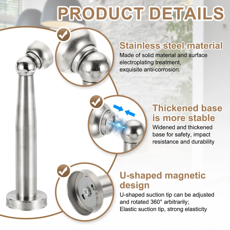 6.7" Magnetic Door Stoppers Wall Floor Mounted Door Catch Holder Silver]