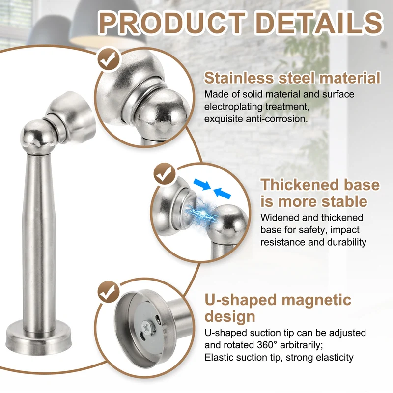 6.5" Magnetic Door Stoppers Wall Floor Mounted Door Catch Holder Silver]