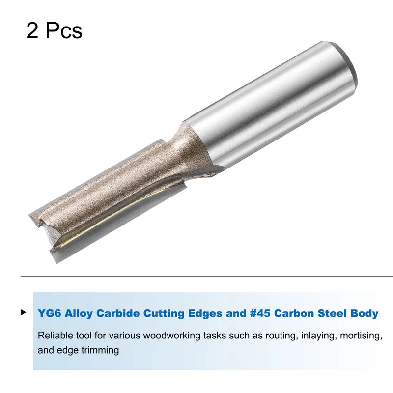 2pcs Straight Router Bit 1/2 Shank 7/16" Cutting Dia 2 Flutes 1.18" YG6 Carbide