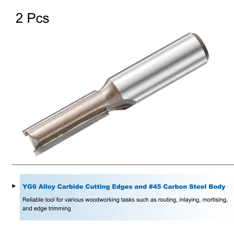 2pcs Straight Router Bit 1/2 Shank 25/64" Cutting Dia 2 Flutes 1.18" YG6 Carbide