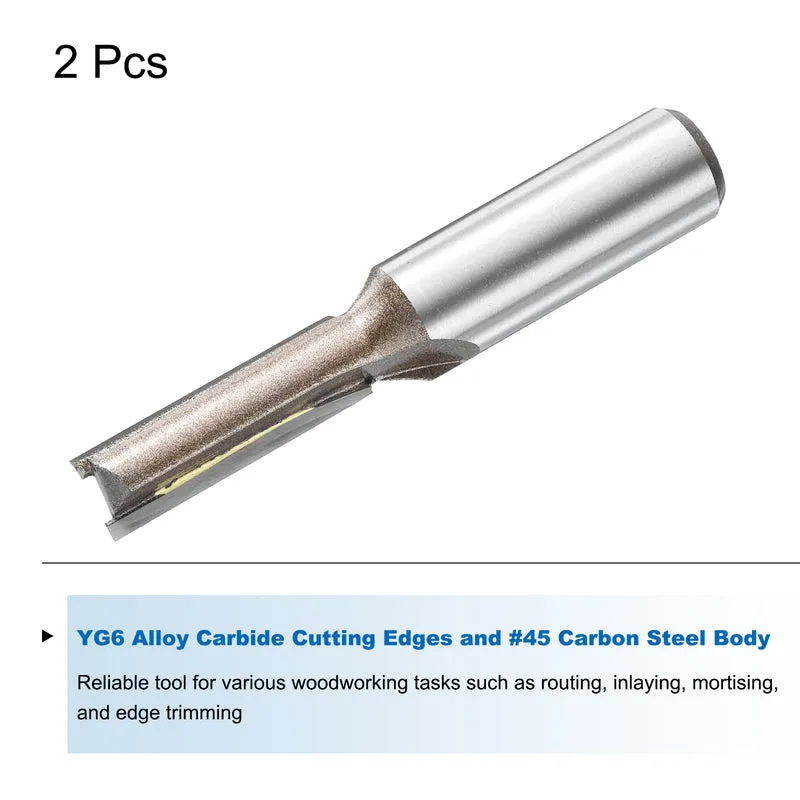 2pcs Straight Router Bit 1/2 Shank 23/64" Cutting Dia 2 Flutes 1.18" YG6 Carbide