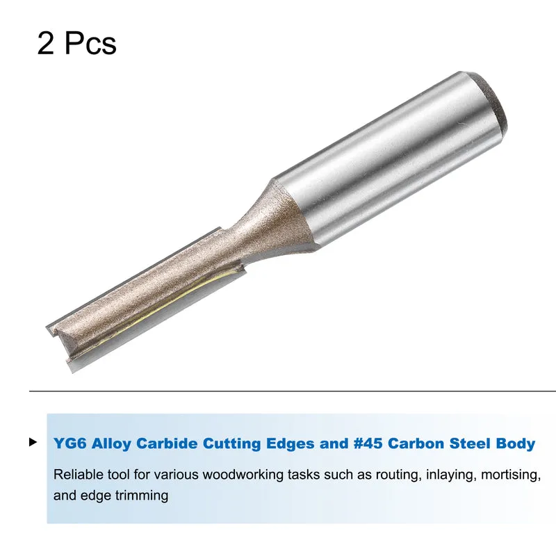 2pcs Straight Router Bit 1/2 Shank 5/16" Cutting Dia 2 Flutes 1.18" YG6 Carbide