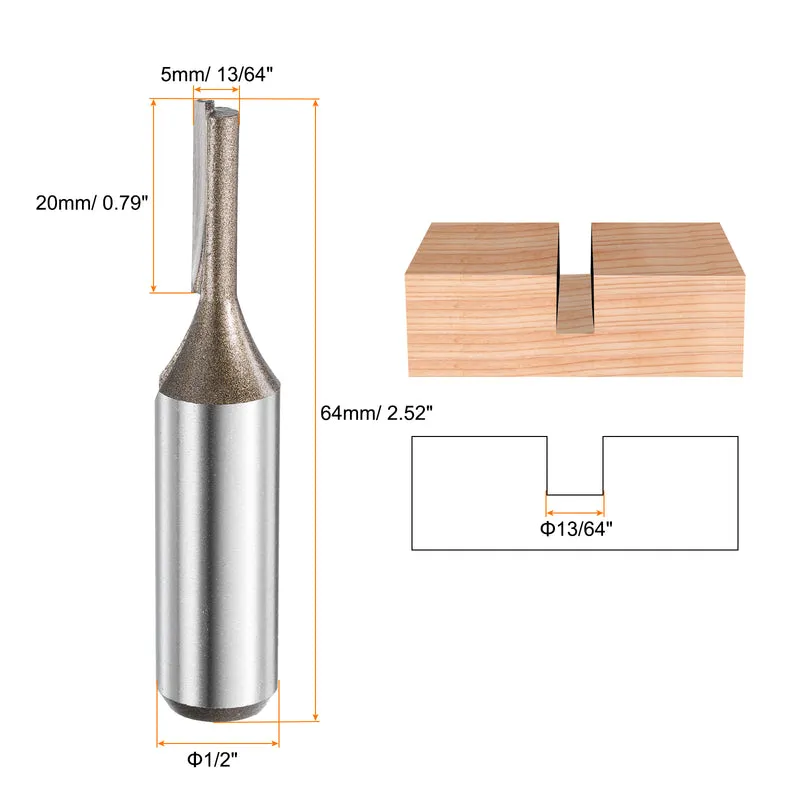 2pcs Straight Router Bit 1/2 Shank 13/64" Cutting Dia 2 Flutes 0.79" YG6 Carbide