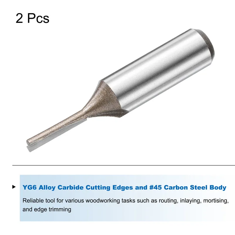 2pcs Straight Router Bit 1/2 Shank 5/32" Cutting Dia 2 Flutes 0.79" YG6 Carbide