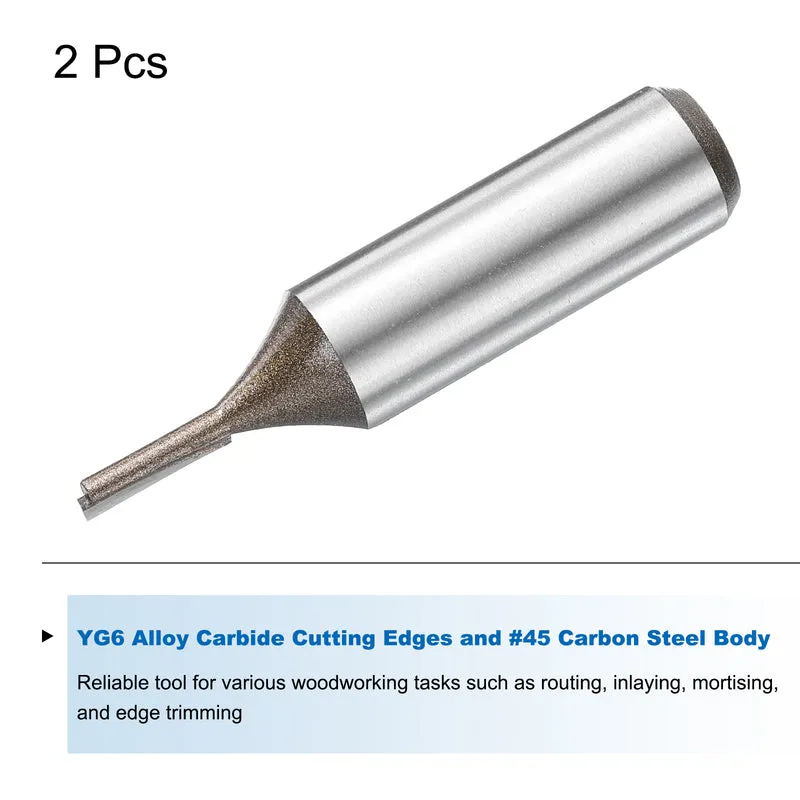 2pcs Straight Router Bit 1/2 Shank 1/8" Cutting Dia 2 Flutes 0.51" YG6 Carbide