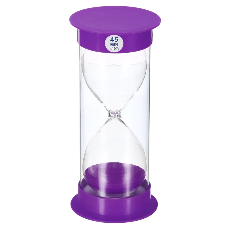 45 Min Sand Timer, Round with Plastic Cover, Count Down Sand Clock Glass Purple
