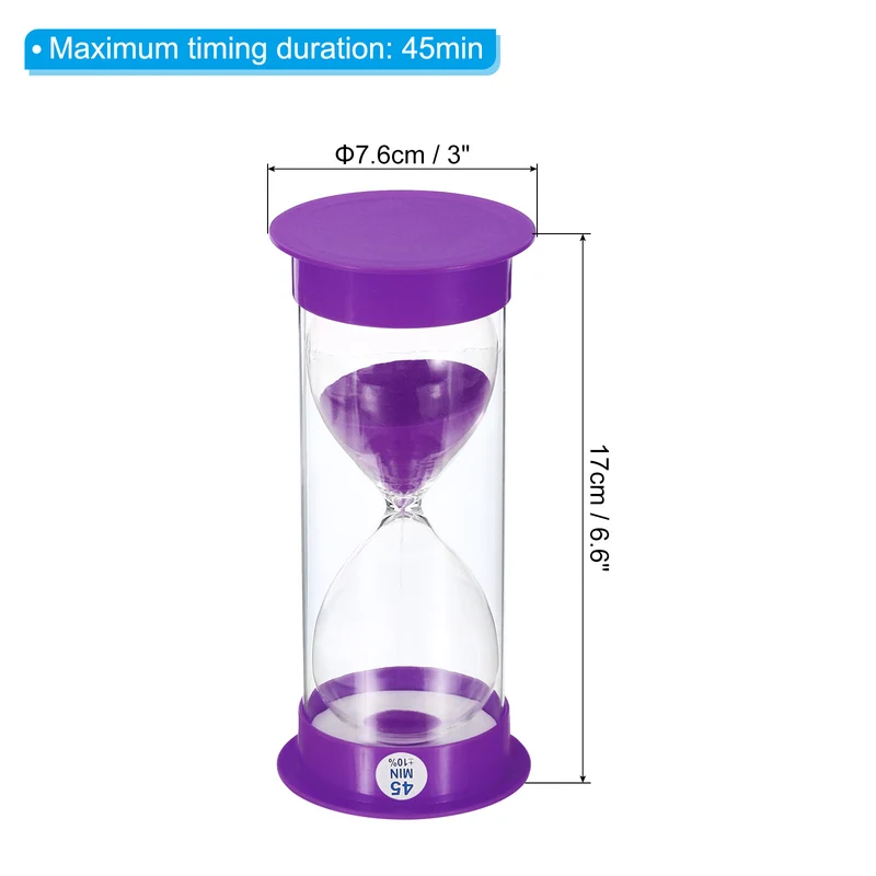 45 Min Sand Timer, Round with Plastic Cover, Count Down Sand Clock Glass Purple