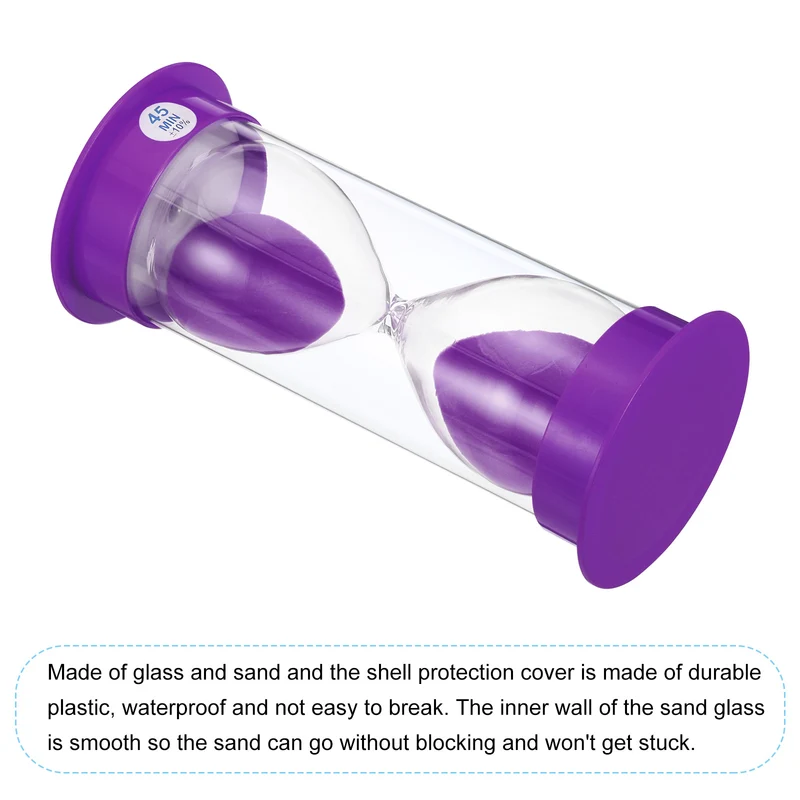 45 Min Sand Timer, Round with Plastic Cover, Count Down Sand Clock Glass Purple