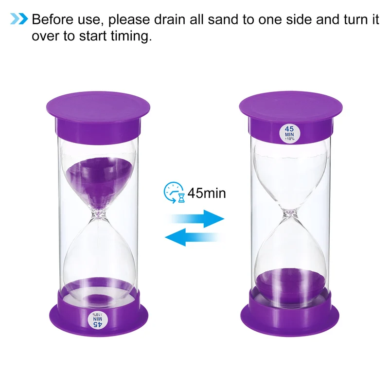 45 Min Sand Timer, Round with Plastic Cover, Count Down Sand Clock Glass Purple