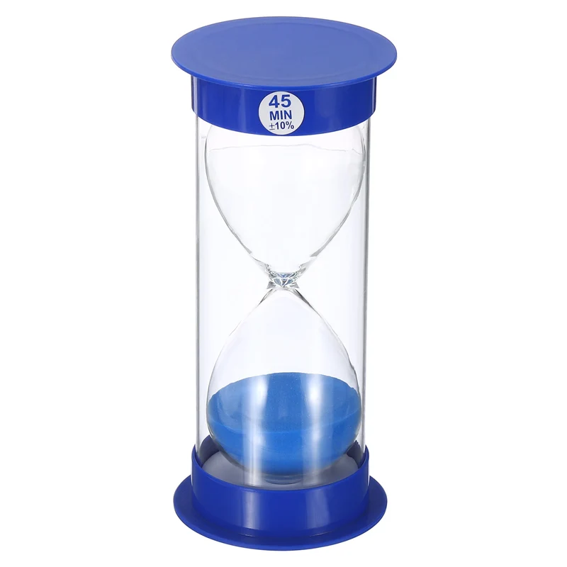45 Min Sand Timer, Round with Plastic Cover, Count Down Sand Clock Glass Blue