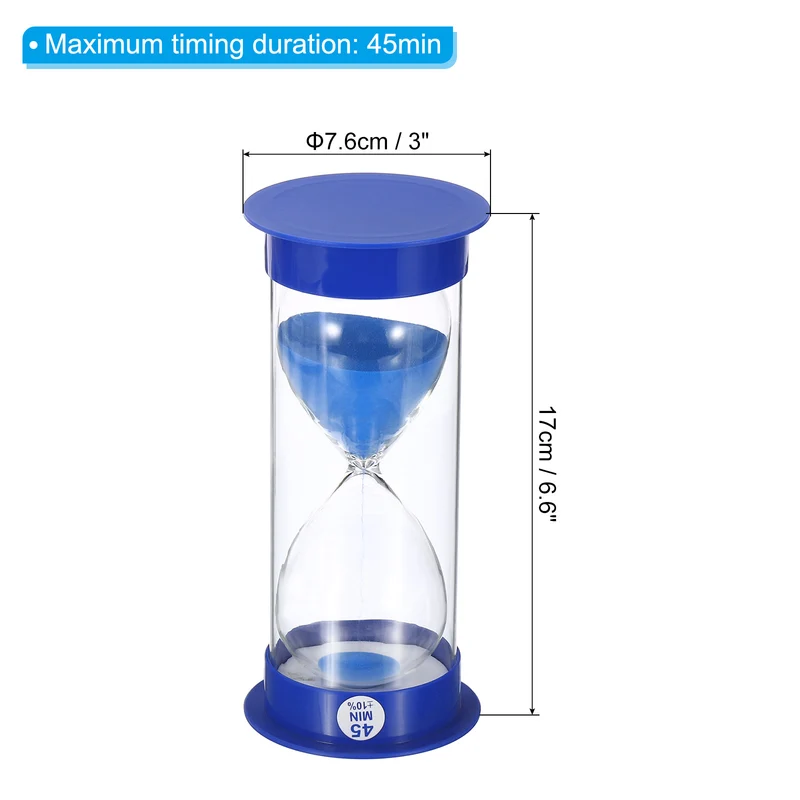 45 Min Sand Timer, Round with Plastic Cover, Count Down Sand Clock Glass Blue