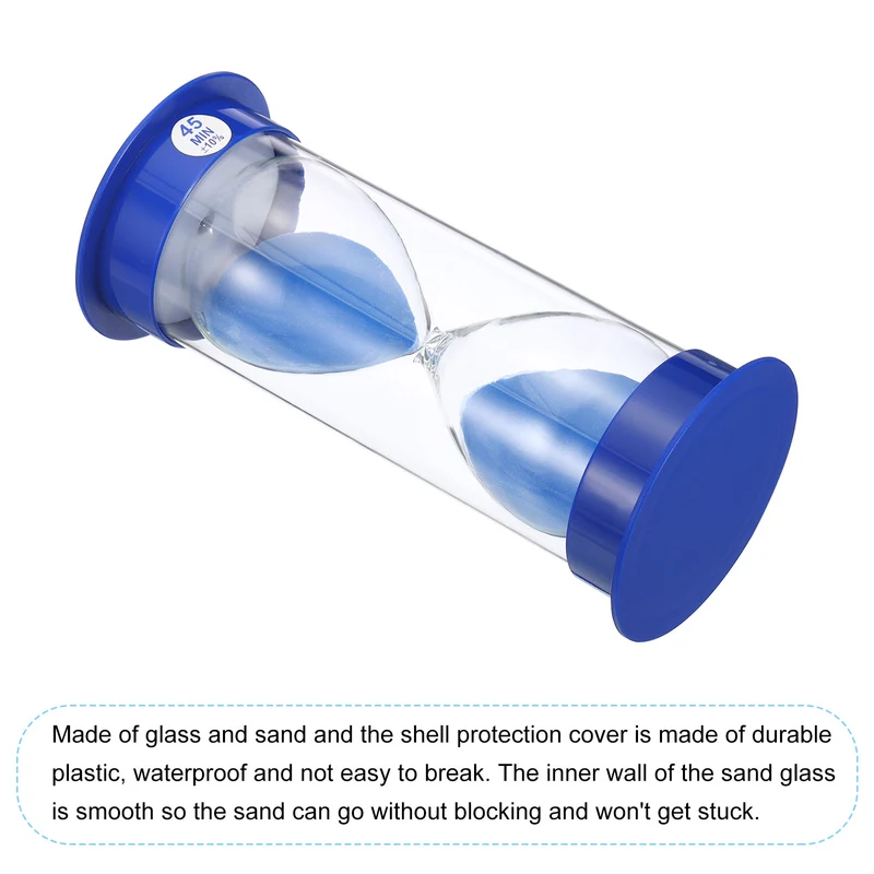45 Min Sand Timer, Round with Plastic Cover, Count Down Sand Clock Glass Blue