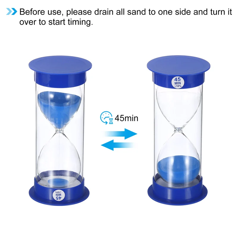 45 Min Sand Timer, Round with Plastic Cover, Count Down Sand Clock Glass Blue
