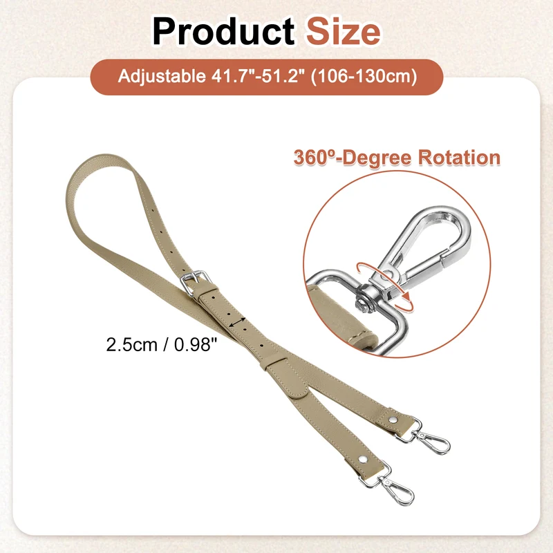 1" Genuine Leather Purse Strap for Bag (Apricot, Silver Buckle)