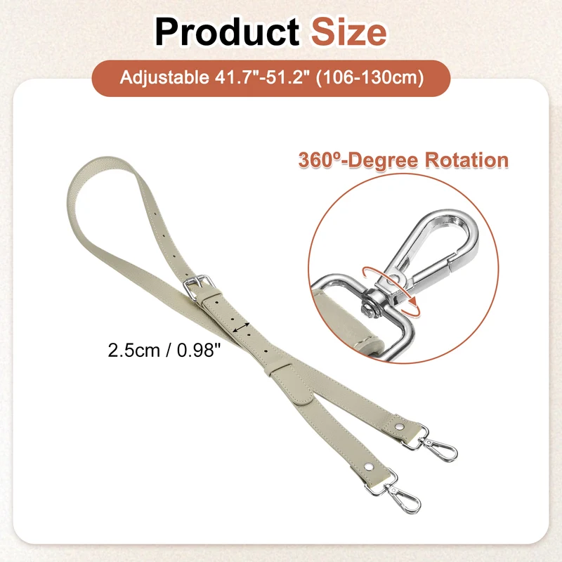 1" Genuine Leather Purse Strap for Bag (Grey, Silver Buckle)