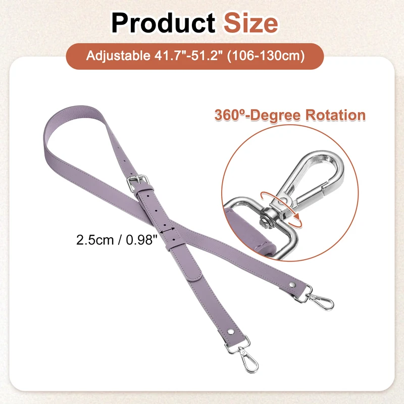 1" Genuine Leather Purse Strap for Bag (Taro Purple, Silver Buckle)