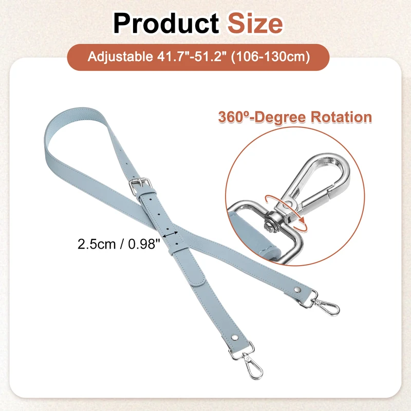 1" Genuine Leather Purse Strap for Bag (Sky Blue, Silver Buckle)