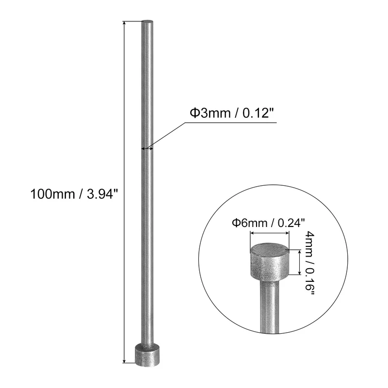 Straight Ejector Pins, 3mm Dia 65Mn Steel Round Tip Punch 100 Long 4Pcs