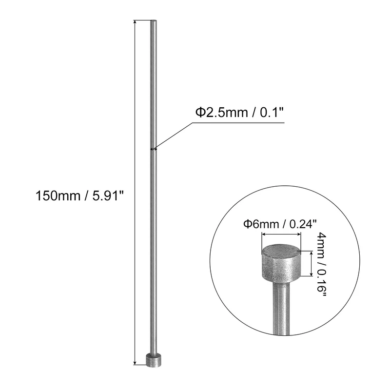 Straight Ejector Pins, 2.5mm Dia 65Mn Steel Round Tip Punch 150 Long 20Pcs