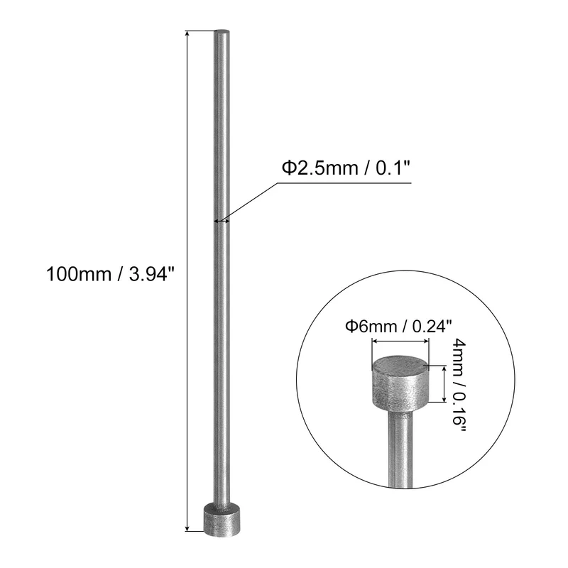 Straight Ejector Pins, 2.5mm Dia 65Mn Steel Round Tip Punch 100 Long 20Pcs