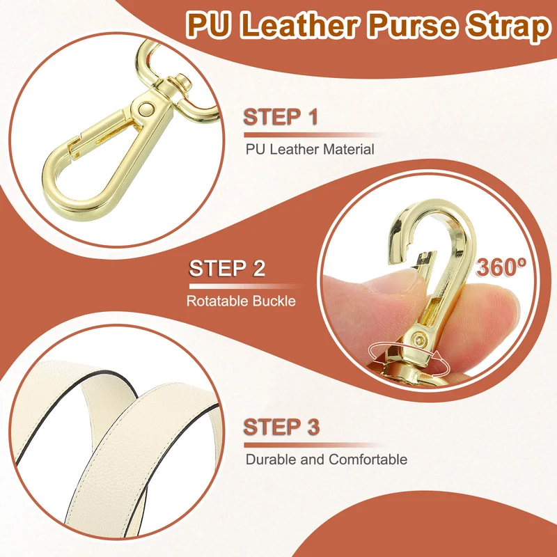45.3" Adjustable PU Leather Purse Strap Crossbody Replacement Cream/Gold
