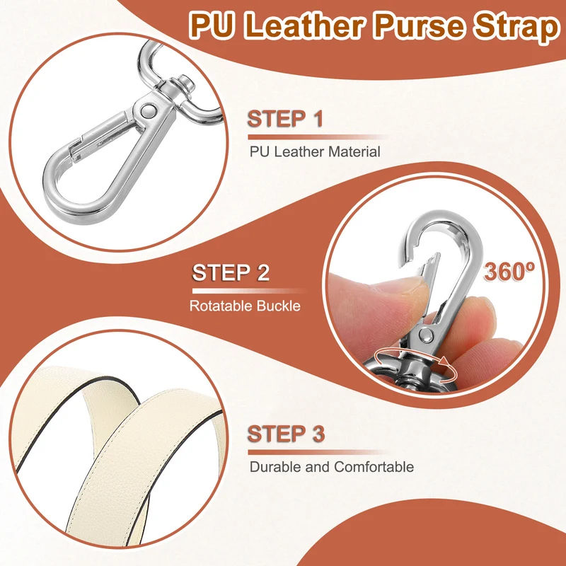 45.3" Adjustable PU Leather Purse Strap Crossbody Replacement Cream/Silver