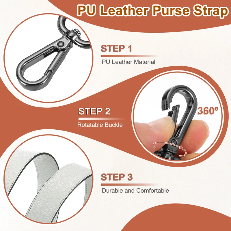 45.3" Adjustable PU Leather Purse Strap Crossbody Replacement Light Grey/Black