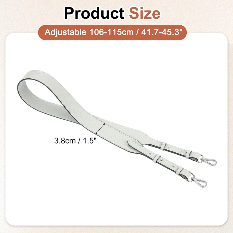 45.3" Adjustable PU Leather Purse Strap Crossbody Replacement Light Grey/Silver
