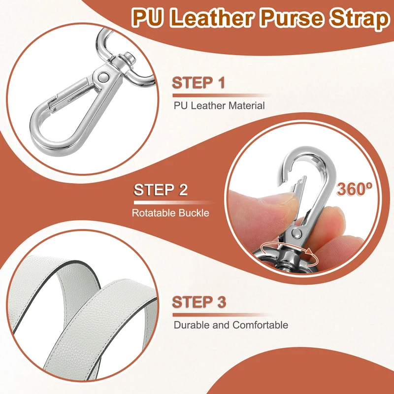 45.3" Adjustable PU Leather Purse Strap Crossbody Replacement Light Grey/Silver