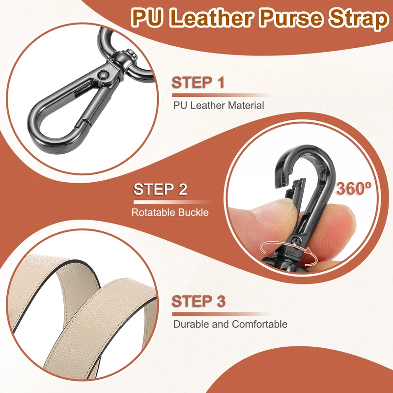 45.3" Adjustable PU Leather Purse Strap Crossbody Replacement Light Khaki/Black