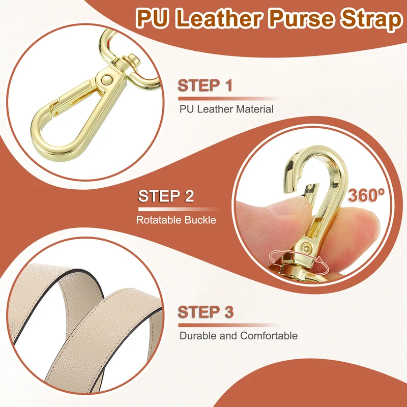 45.3" Adjustable PU Leather Purse Strap Crossbody Replacement Light Khaki/Gold