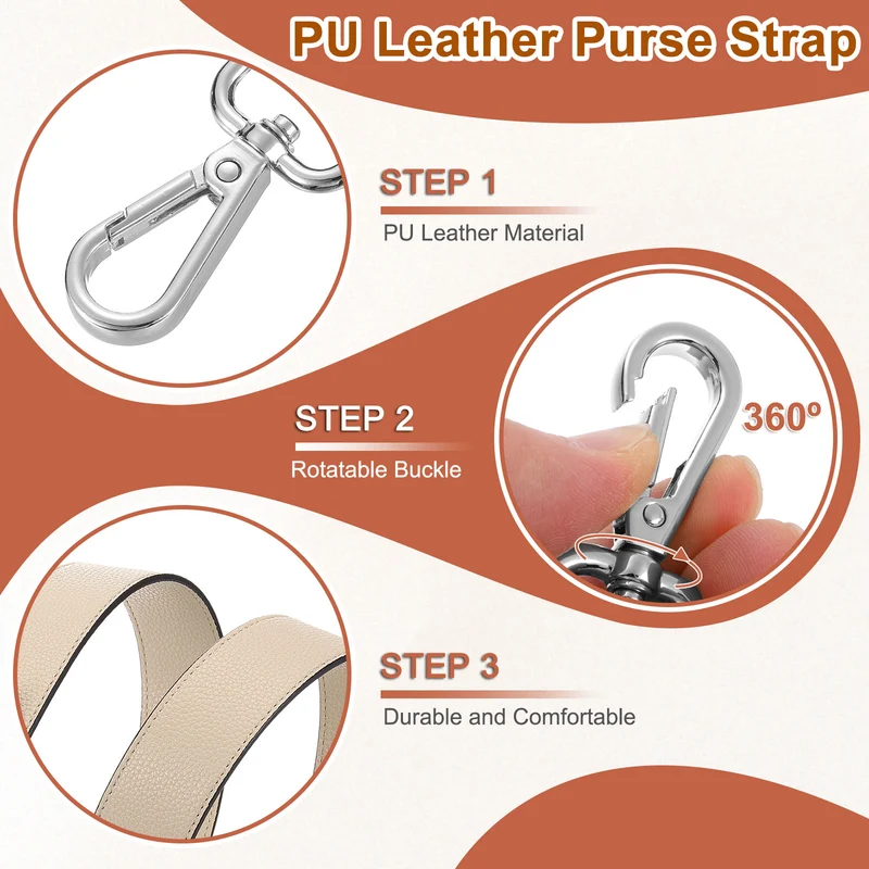 45.3" Adjustable PU Leather Purse Strap Crossbody Replacement Light Khaki/Silver