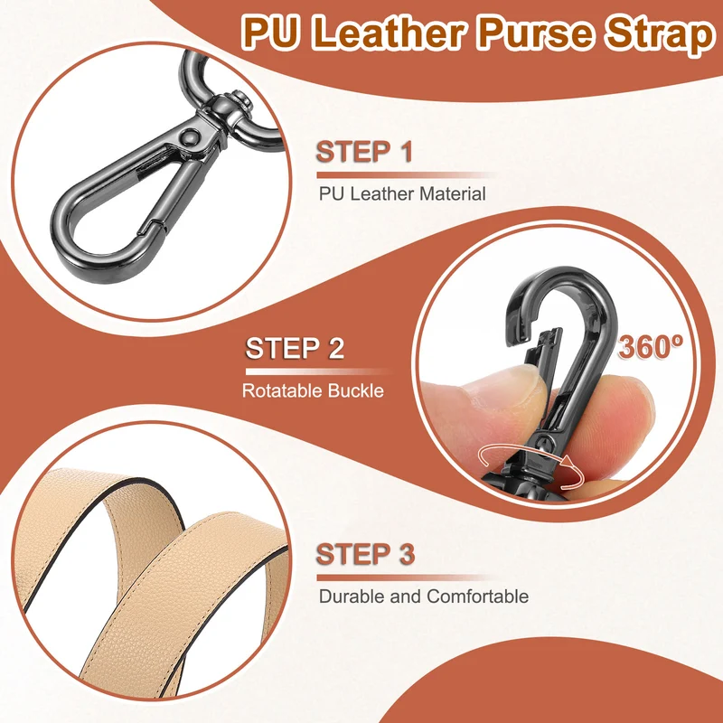 45.3" Adjustable PU Leather Purse Strap Crossbody Replacement Apricot/Black