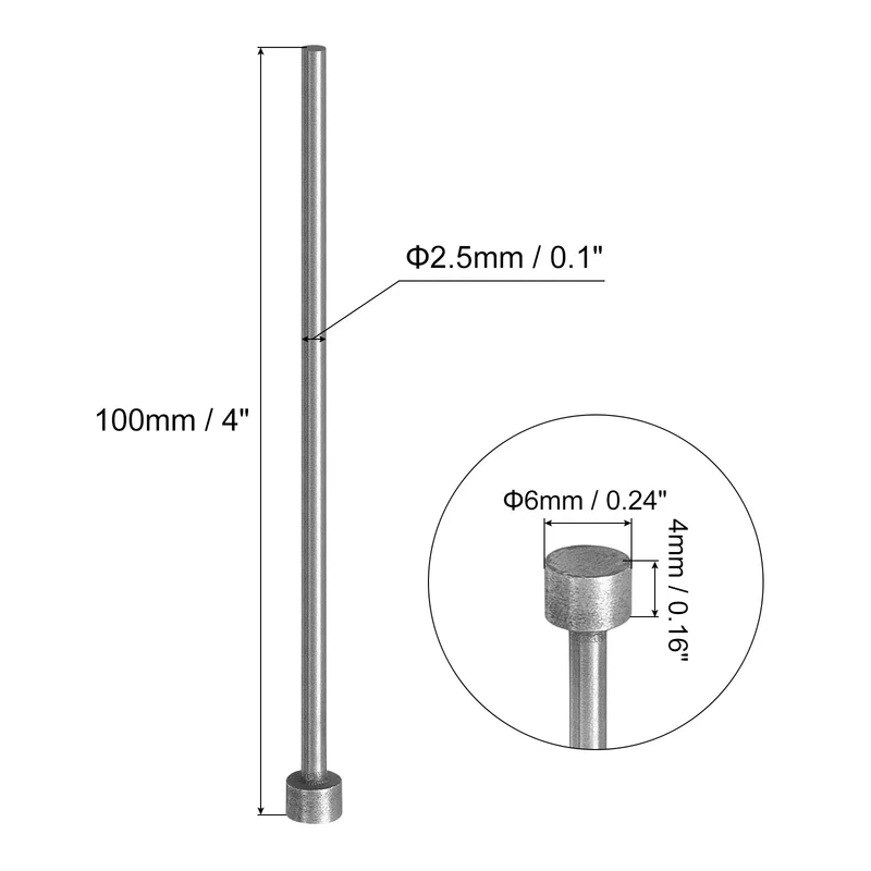 5Pcs Straight Ejector Pins, 2.5mm (0.1") Dia. SKD61 Round Tip Punch 100mm (4") Long for Mechanical Maintenance