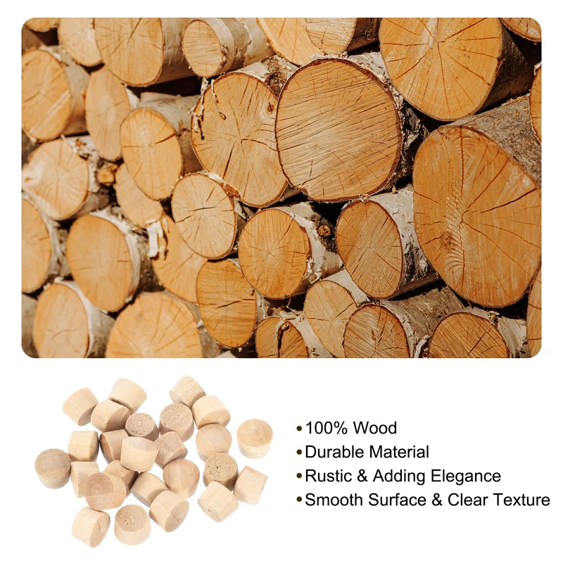26Pcs Wood Button Plugs, 9.5mm/0.37" Hardwood Screw Hole Plug for Woodworking