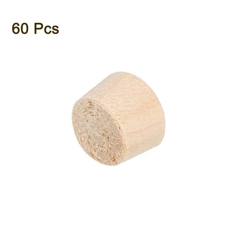 60Pcs Wood Button Plugs, 9.5mm/0.37" Hardwood Screw Hole Plug for Woodworking