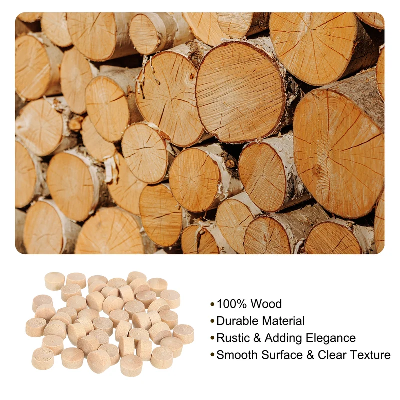 120Pcs Wood Button Plugs, 9mm/0.35" Hardwood Screws Hole Plug for Woodworking