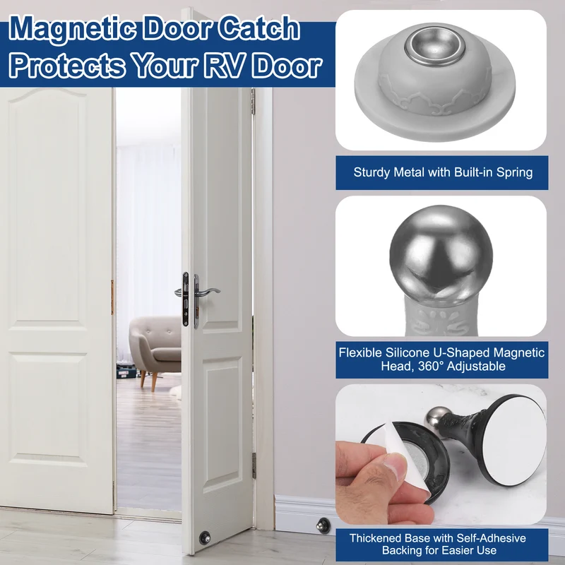 2Pcs 3.5" Magnetic Door Stoppers, Silicone Door Stop with Adhesive, Gray