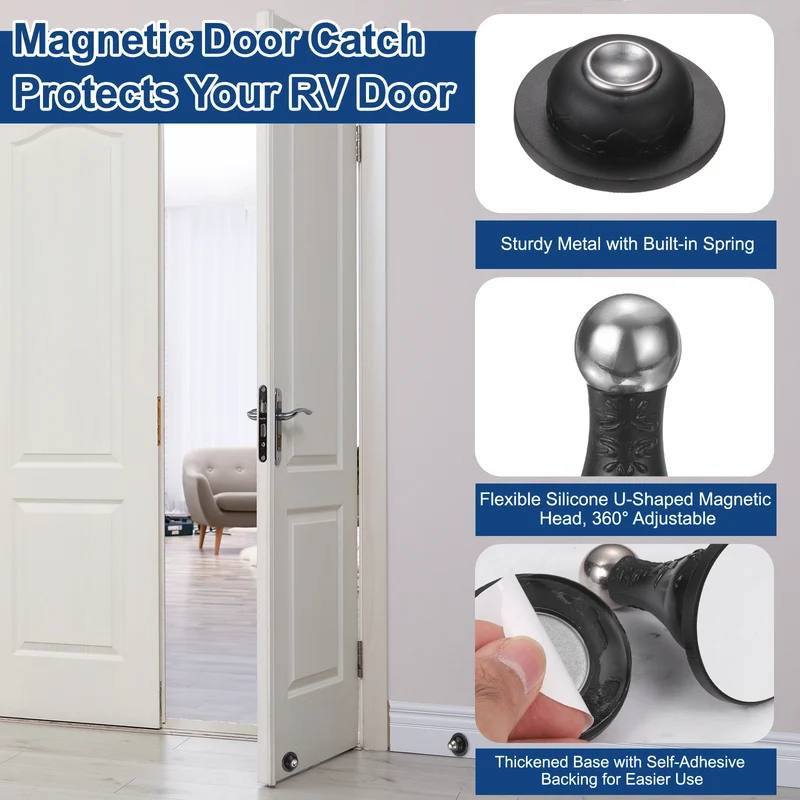 4Pcs 3.5" Magnetic Door Stoppers, Silicone Door Stop with Adhesive, Black