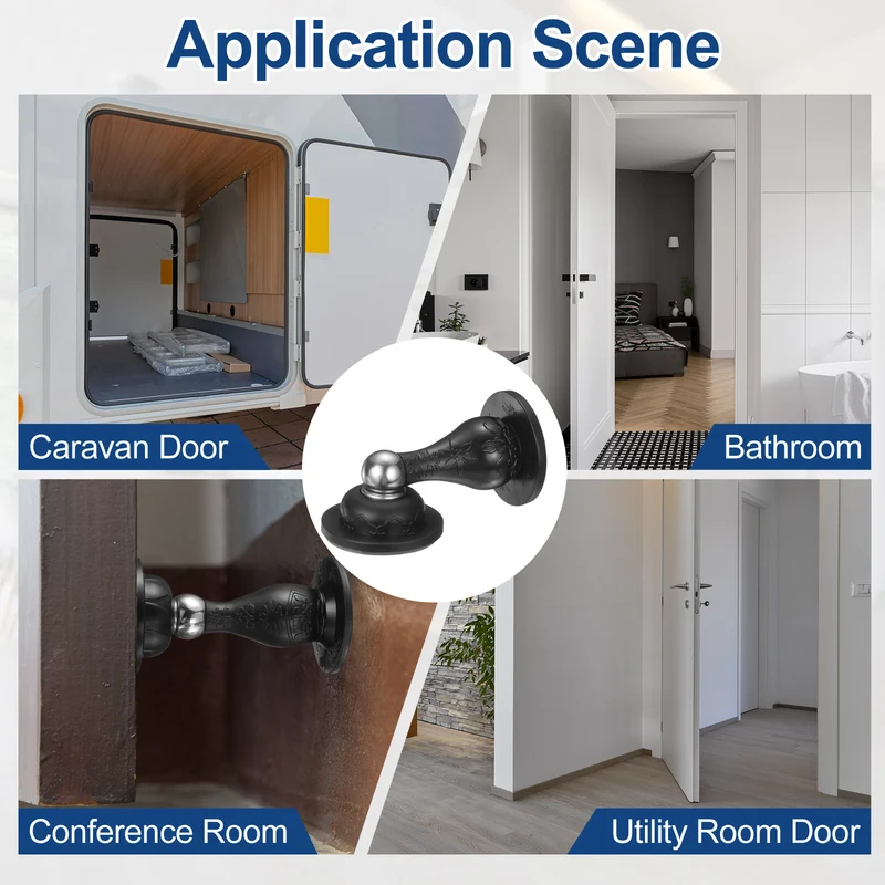 4Pcs 3.5" Magnetic Door Stoppers, Silicone Door Stop with Adhesive, Black