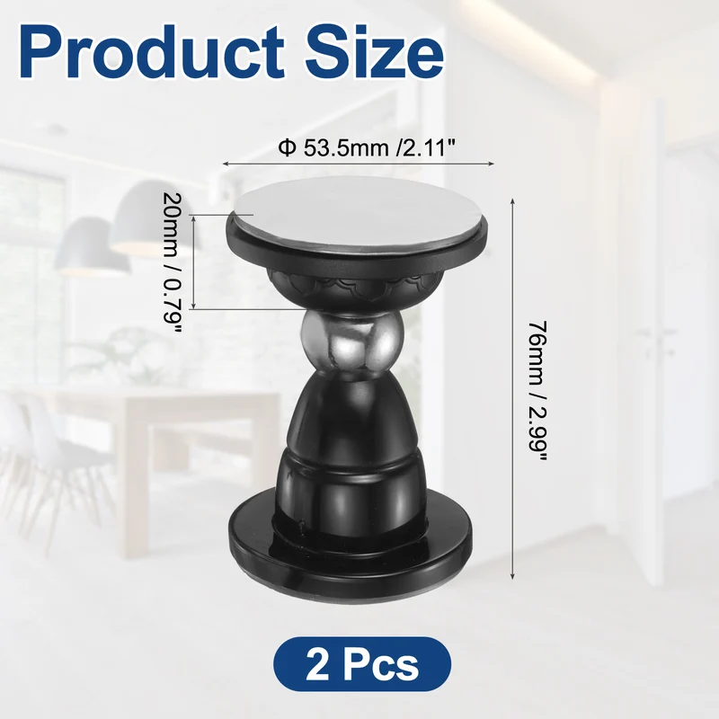 2Pcs 3" Magnetic Door Stoppers Silicone Door Stop with Adhesive Glossy Black