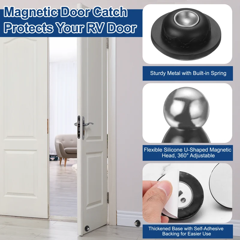 2Pcs 3" Magnetic Door Stoppers Silicone Door Stop with Adhesive Glossy Black